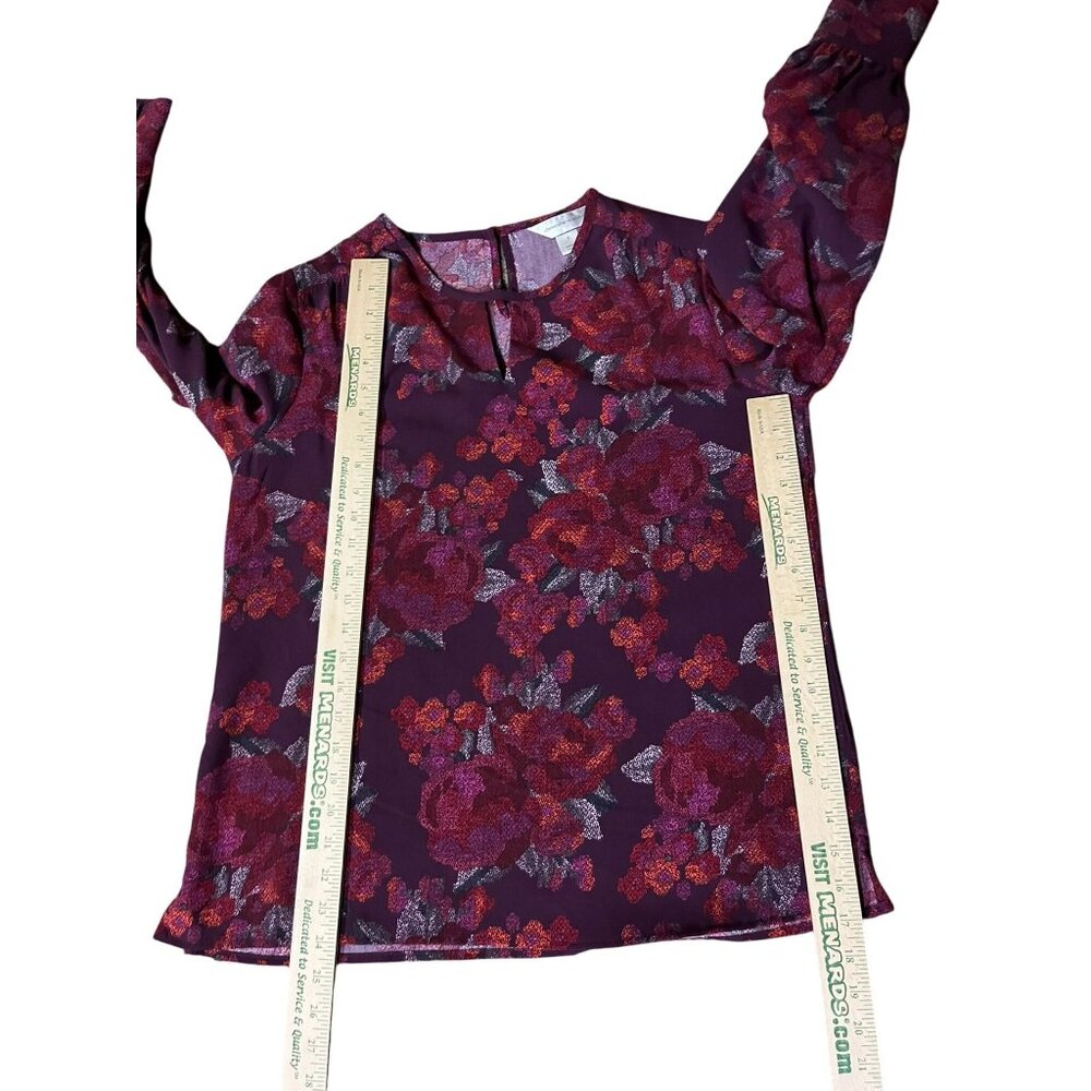 Christopher & Banks Women’s Blouse S Burgundy Floral Long Sleeve NEW - Picture 11 of 15